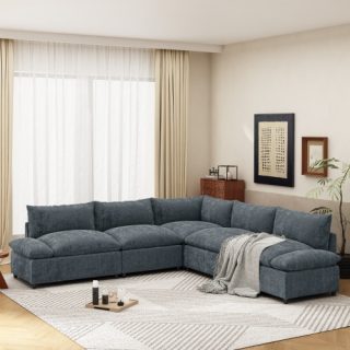 115.5 Modular Deep Gray Sectional Sofa With Durable Polyester Upholstery, Plush Cushions, Hidden Storage Compartments, And Versatile Design For Living Room, Lounge, Or Office