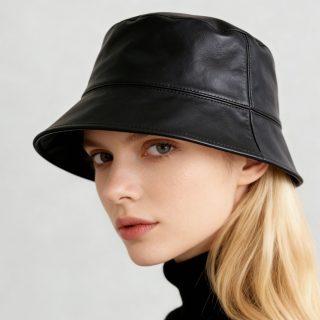 Retro Fashion Solid-color PU Fisherman Hat, Classic And Versatile, With A Flat Top. Suitable For Daily Commuting And Outdoor Wear.