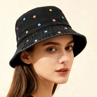 Korean-style Water-washed Embroidered Full-pattern Small Floral Fisherman Hat, Energetic And Cute Flat-top Cap, Suitable For Outdoor Wear.