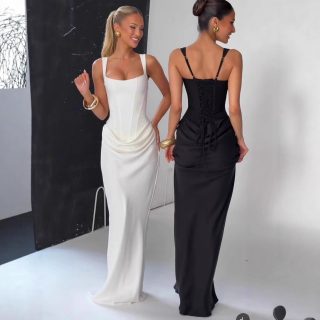 Elegant Strapless Long White Slip Dress For Women
