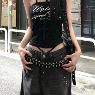 Rivet Belt Black Spicy Girl Style Punk-inspired Versatile