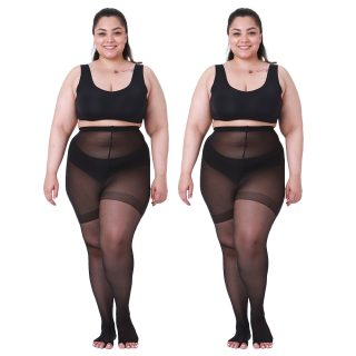 2 Pairs Womens 20D Ultra Toeless Sheer Tights Open Toe Control Top Plus Size  Pantyhose