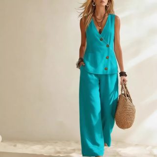 Women's Button Up Cardigan Vest Pants Set