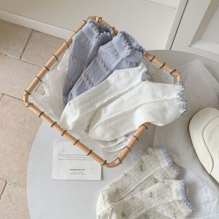 Summer Thin Versatile Spring Summer Girl Blue Japanese Socks Children's Thin Hollow Out Small Floral Boat Socks College Style