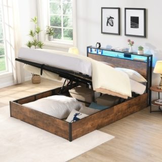 Wooden Platform Bed Frame With Lifting And Charging Station