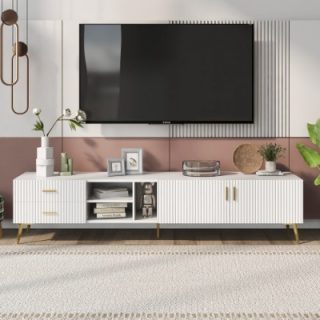 White TV Stand For 75-inch Televisions, Lowboards, TV Boards, TV Cabinet, Entertainment Center, TV Console Table, Modern Entertainment Center, Media Console White