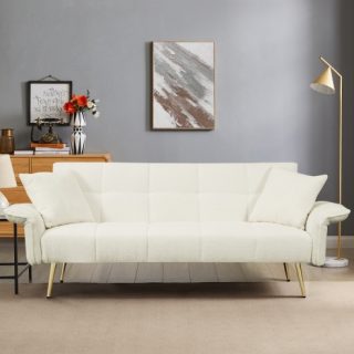 70.1 Futon Sofa Bed, Convertible Double Sofa Bed With Folding Armrests For Living Rooms And Small Spaces