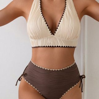 Women's Contrast-Colored Bikini Women's Two-Piece Lace Trim Swimsuit